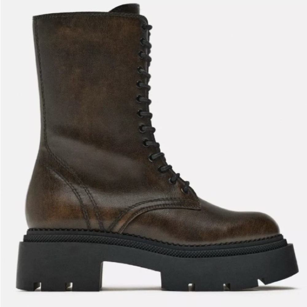 New Zara Dark Brown Combat Boots